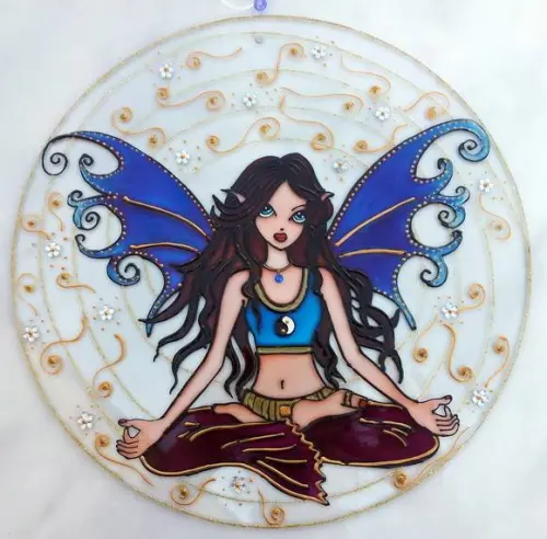Mandala Vitral Fada Azul 25cm