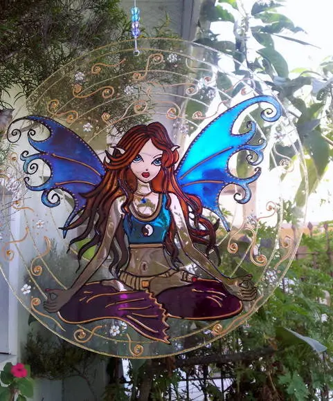 Mandala Vitral Fada Azul 25cm