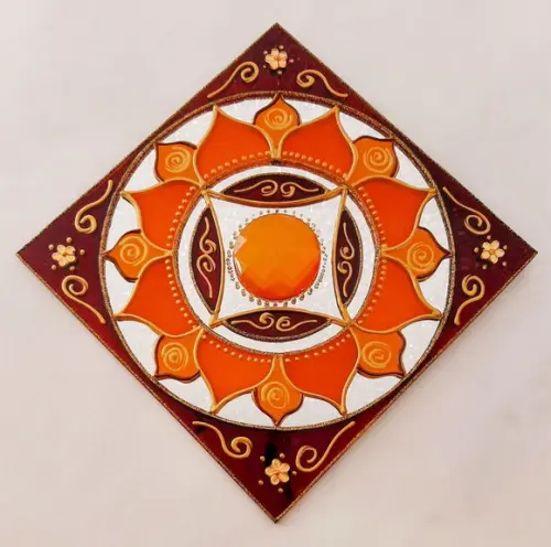Mandala Vitral Marrom e Laranja Espelho 15cm