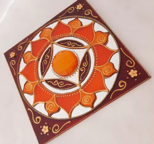 Mandala Vitral Marrom e Laranja Espelho 15cm