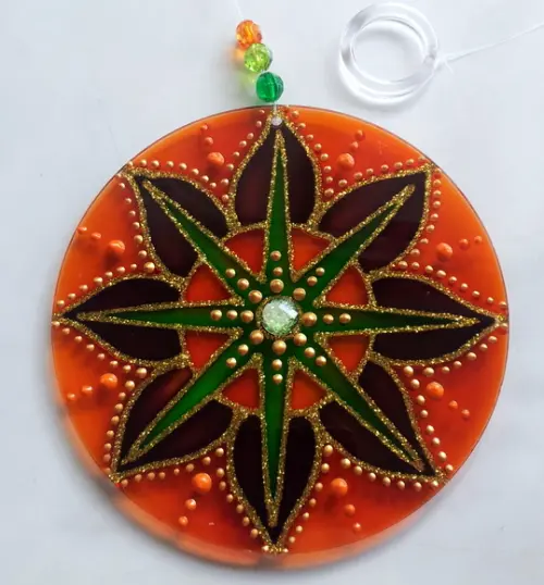Mandala Vitral Marrom e Laranja 12cm