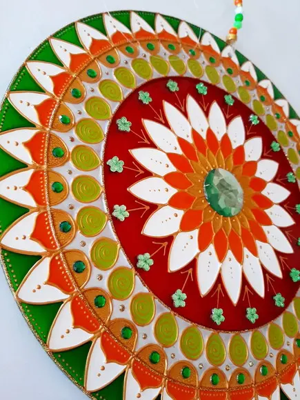 Mandala Vitral Verde Laranja 30cm