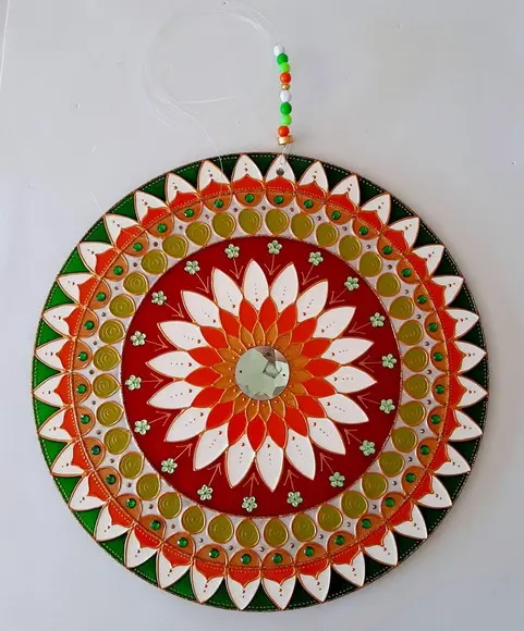 Mandala Vitral Verde Laranja 30cm