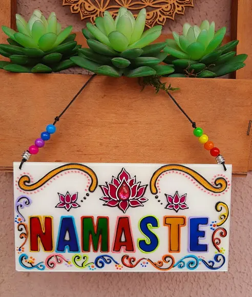 Placa Namastê Colorida para Entrada 18x9cm