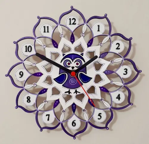 Relógio Mandala Corujinha Violeta Lilás e Rosa mdf 25cm