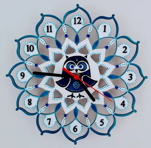 Relógio Mandala Corujinha Azul mdf 25cm