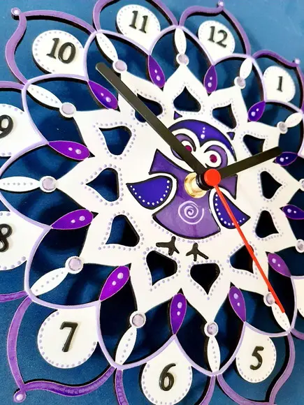 Relógio Mandala Corujinha Violeta Lilás e Rosa mdf 25cm