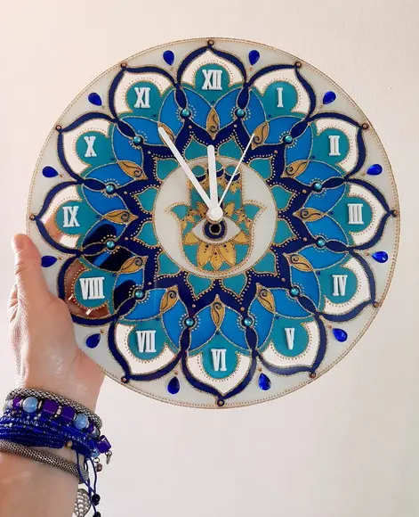 Relógio Mandala Mão de Hamsá 30cm