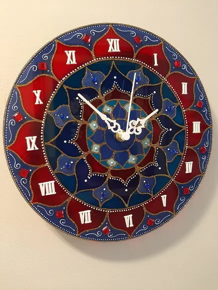 Relógio Mandala Flor Azul e Vermelho 25cm