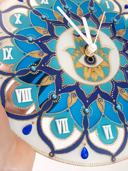 Relógio Mandala Mão de Hamsá 30cm