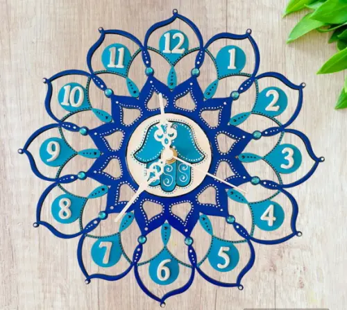 Relógio Mandala Mão de Hamsá mdf 25cm