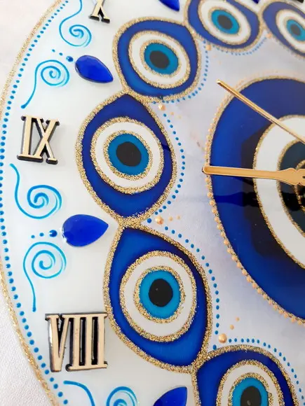 Relógio Mandala Olho Grego 25cm em Vidro