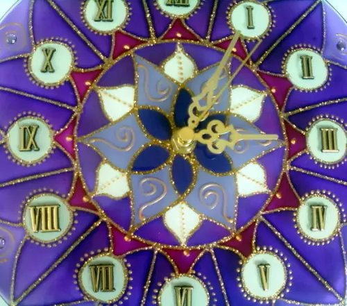 Relógio Mandala Vitral Flor Violeta 25cm