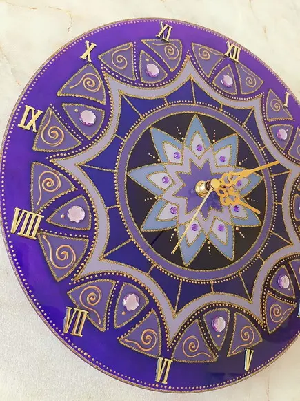 Relógio Mandala Violeta 25cm Vidro