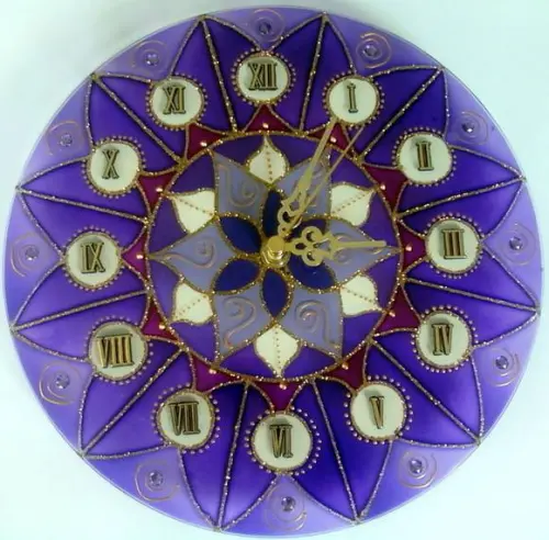 Relógio Mandala Vitral Flor Violeta 25cm