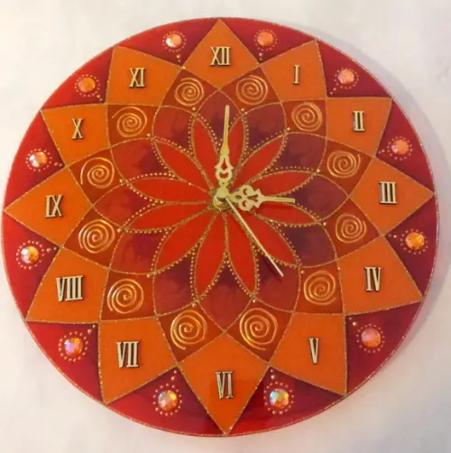 Relógio Mandala Vermelho e Laranja 30cm