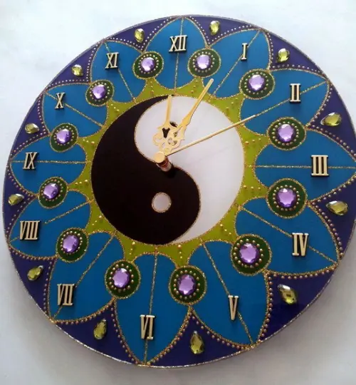 Relógio Mandala Yin Yang Flor Azul 25cm