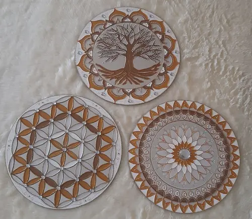 Trio de Espelhos de Parede 30cm Ouro e Branco