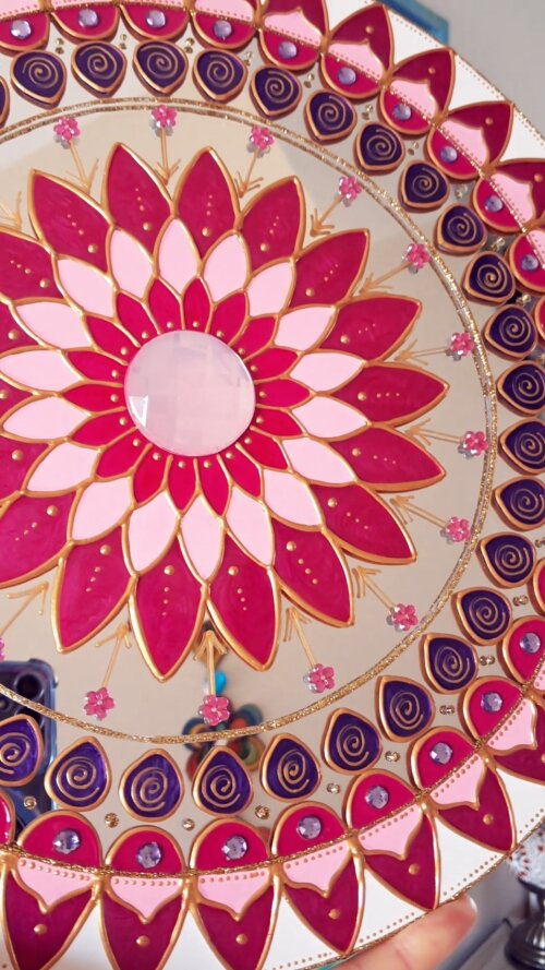 Espelho Decorativo Mandala Rosa 30cm de parede