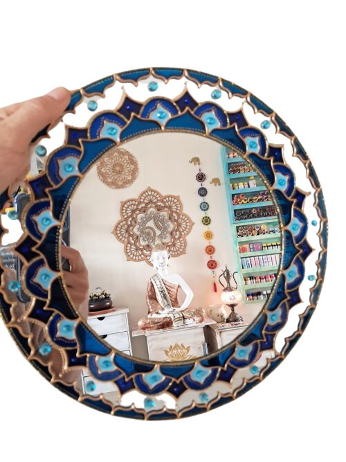 Mandala Decorativa Azul Bic e Azul Turquesa e Violeta 30cm