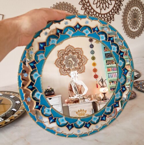 Mandala Decorativa Azul Bic e Azul Turquesa e Violeta 30cm