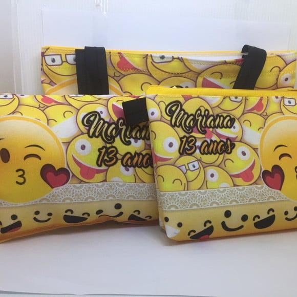 Kit Sacola + Necessaire Emoji + almofada