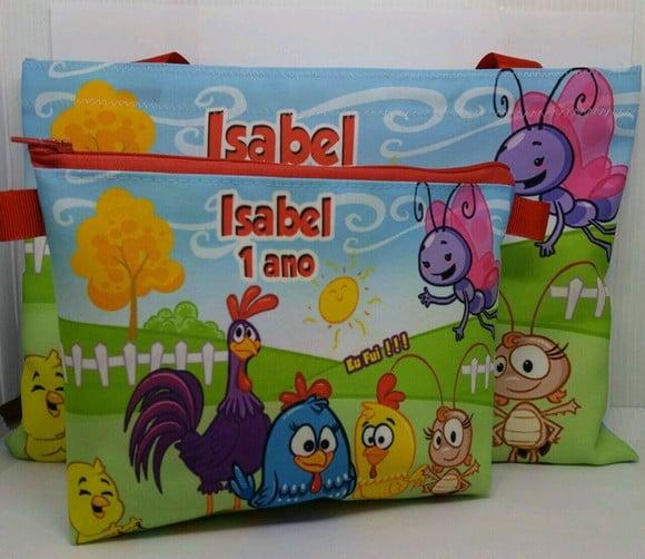 Kit Sacola + Necessaire Galinha Pintadin