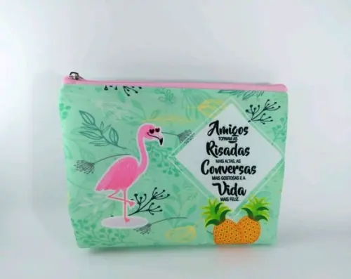 Bolsinha Nécessaire flamingos tropical