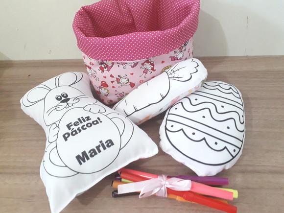 Coelho na Cestinha para Colorir Rosa