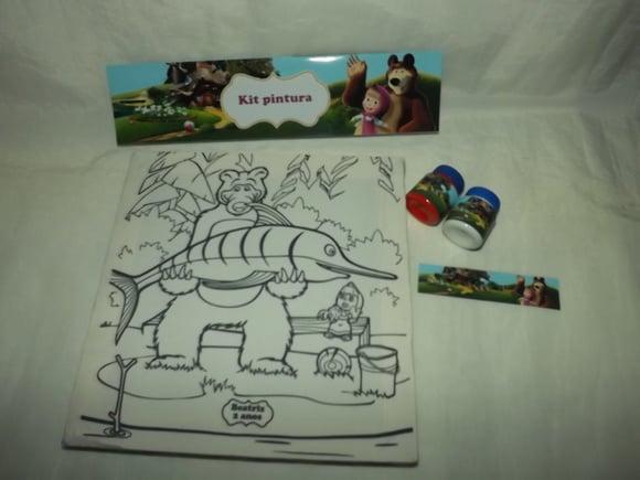 Kit Tela de Pintura Menina e Urso com Lapela