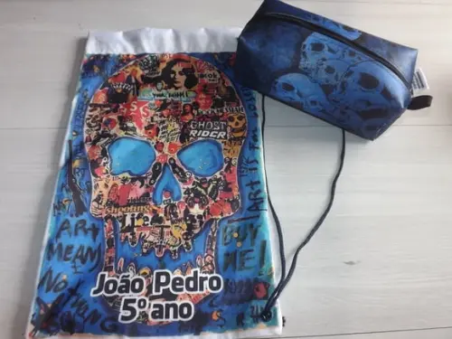 Kit Mochila e Estojo Caveira Mexicana
