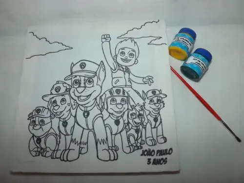 Kit Tela de Pintura Patrulha Canina Com Avental