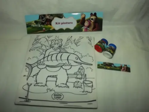 Kit Tela de Pintura Menina e Urso com Lapela