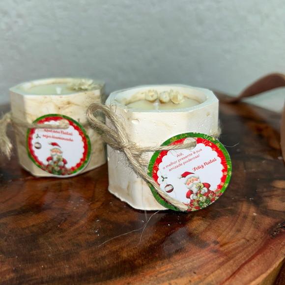 Vela no Pote de Gesso Natal com Tag Personalizada