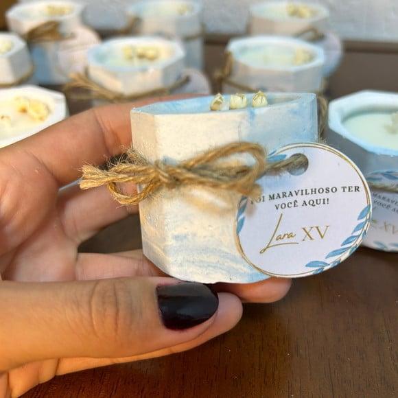 Vela no Pote de Gesso para Eventos com Tag Personalizada