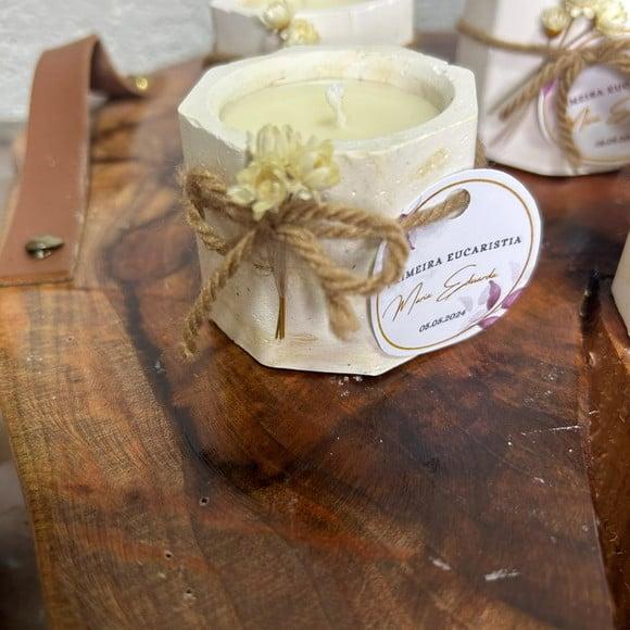 Vela no Pote de Gesso para Eventos com Tag Personalizada
