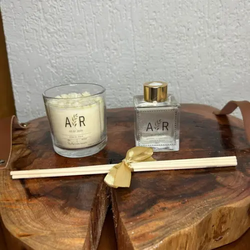Kit Vela Aromática e Difusor de Aroma Personalizado
