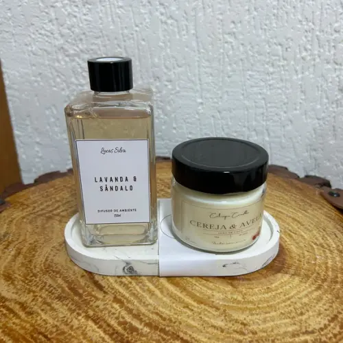 Kit Personalizado com Vela Aromática, Bandeja e Difusor