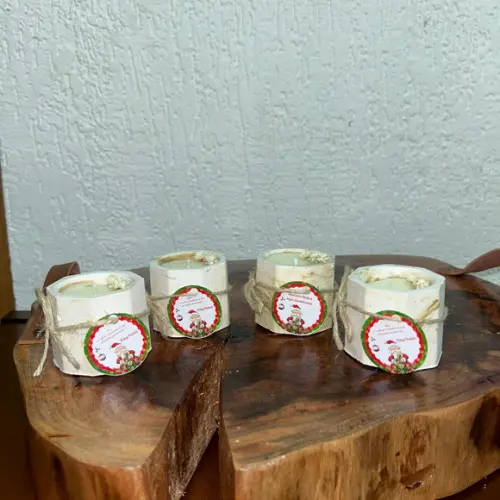 Vela no Pote de Gesso Natal com Tag Personalizada