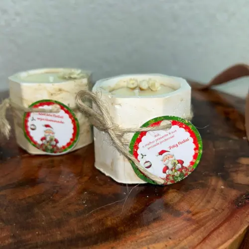 Vela no Pote de Gesso Natal com Tag Personalizada