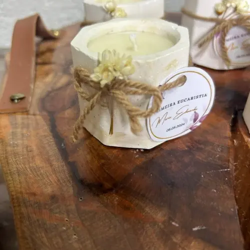 Vela no Pote de Gesso para Eventos com Tag Personalizada
