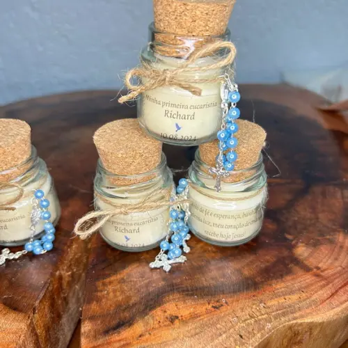 Vela no Pote de Vidro Personalizada 40g com Terço