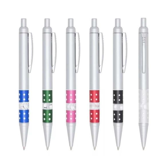 Caneta Plástica Prata Retrátil - Personalizavél