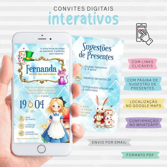 Convite Digital Interativo Alice no País das Maravilhas
