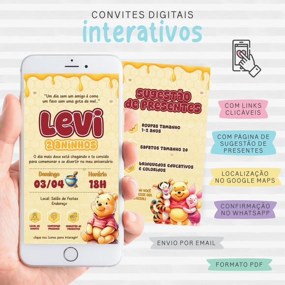 Convite Digital Interativo Ursinho Pooh