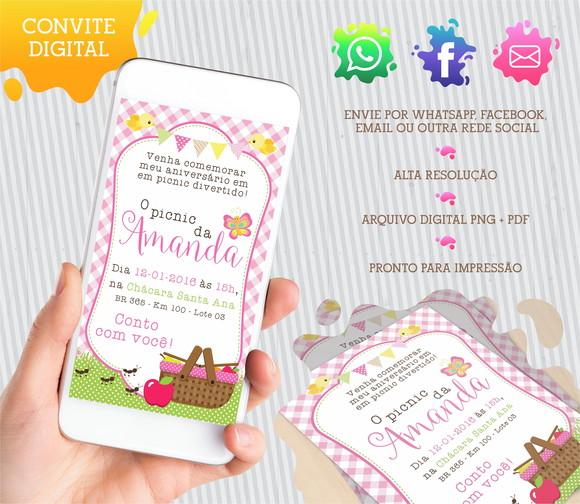 Convite digital Picnic Menina