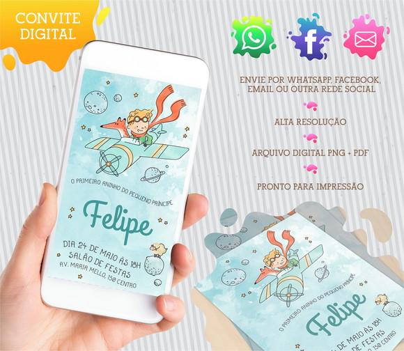 Convite digital Pequeno Príncipe Aquarela