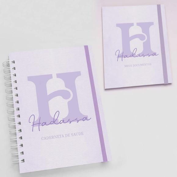 Kit Caderneta de Vacinas + Porta Documentos Linho Lilás