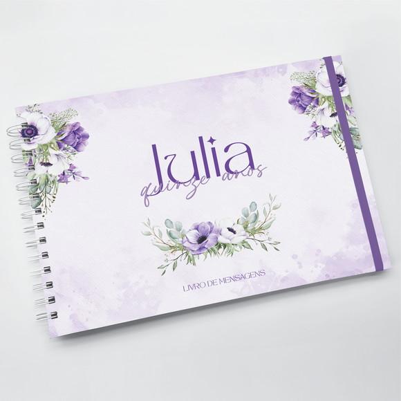 Livro de Mensagens Grande - 15 Anos - Floral Lilás