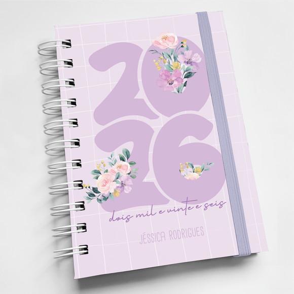 Mini Agenda A6 Personalizada Flores Lilás